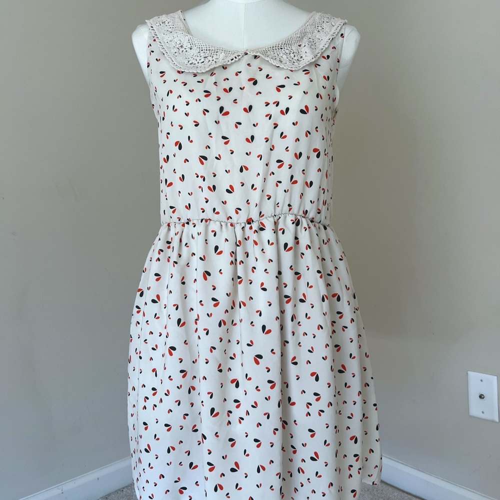 Retro Printed Sleeveless Dress with Peter Pan Collar